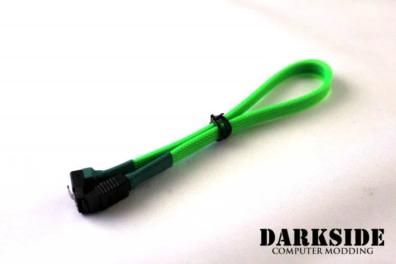 Darkside Computer Modding Darkside Computer Modding 30cm SATA 3.0 180° to 90° Data Cable with Latch Green UV — product photo
