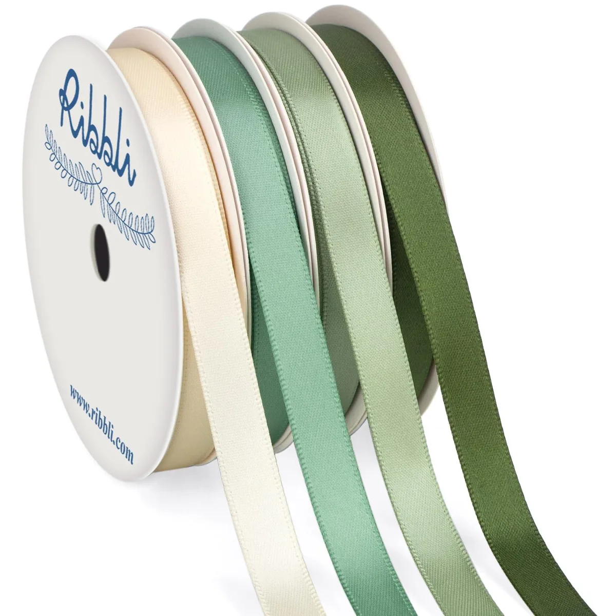 Ribbli CMRS-RS104 Satin Ribbon 3/8 Inch 4 Rolls 40 Yards Sage Green — product photo
