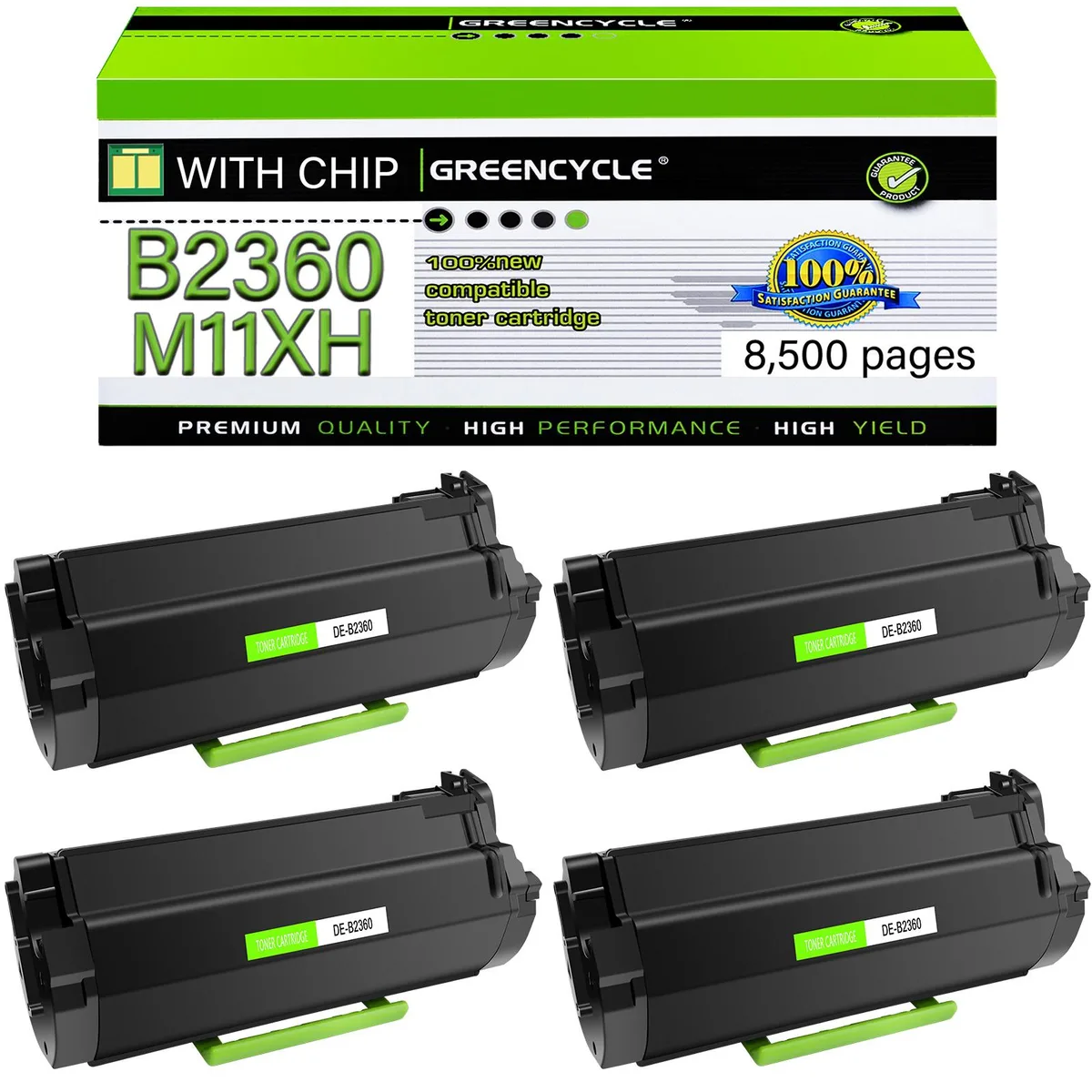 GREENCYCLE GREENCYCLE Compatible Toner Cartridge Dell B2360 M11XH Black 4-Pack 8500 Pages — product photo