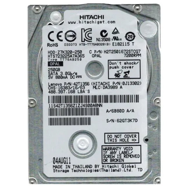 Hitachi, Ltd. Hitachi, Ltd. HTS723225A7A365 250GB 7200RPM internal hard drive — product photo