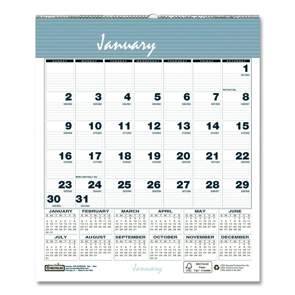 House of Doolittle House of Doolittle Bar Harbor Wirebound Wall Calendar Blue 2026 — product photo