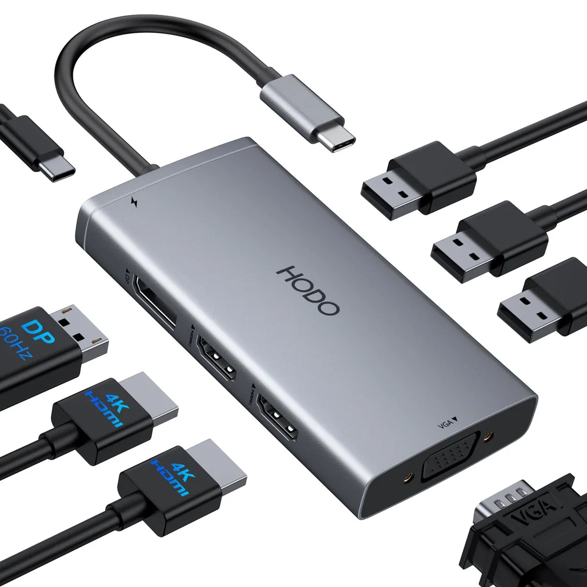  Belkin HODO 8-in-1 Docking Station 2×HDMI DP VGA 3×USB 2.0 100W PD Black — product photo