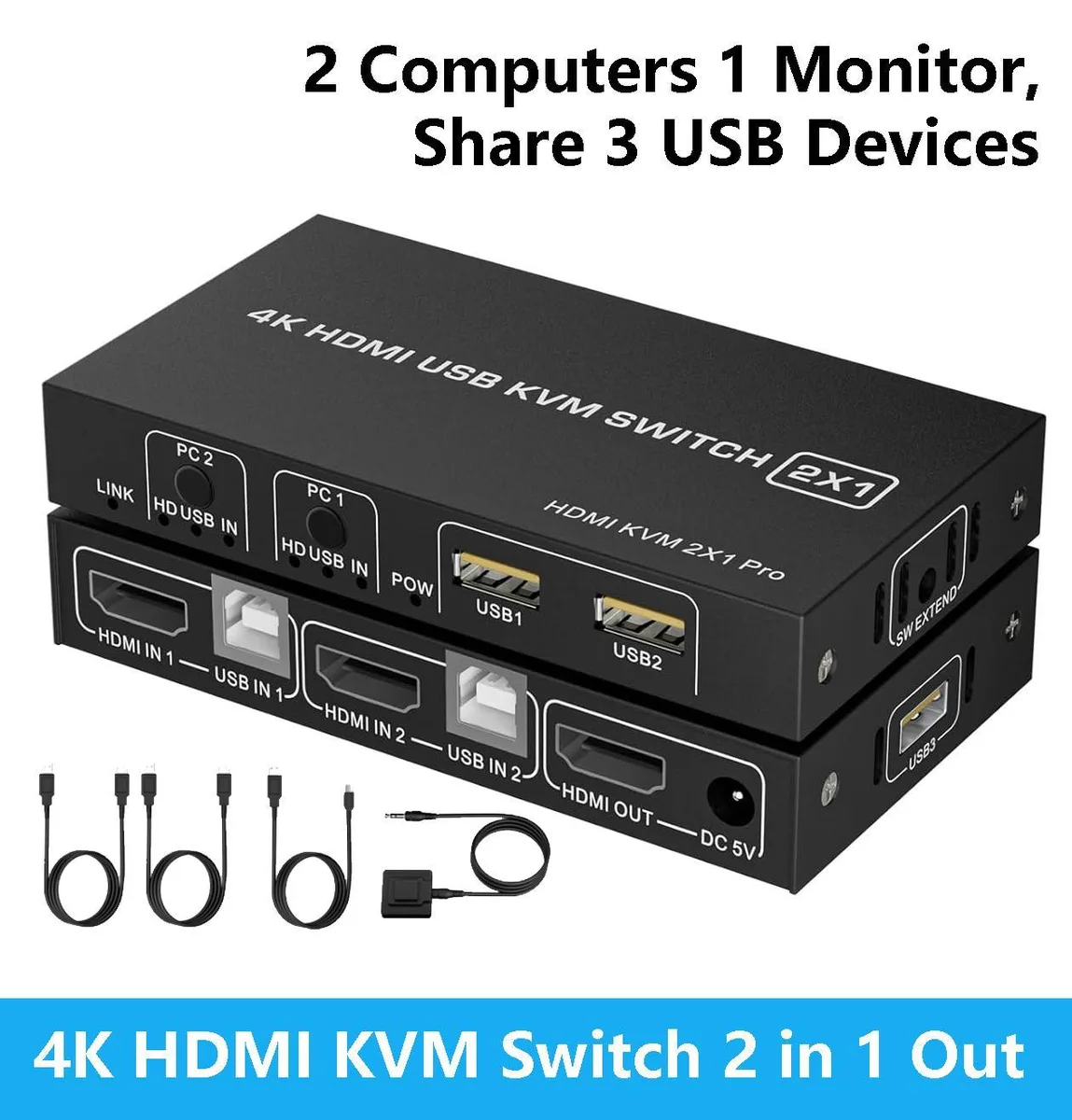 WRIARICH WRIARICH HDMI-KVM201 KVM Switch 2 Port 4K@60Hz 3 USB — product photo