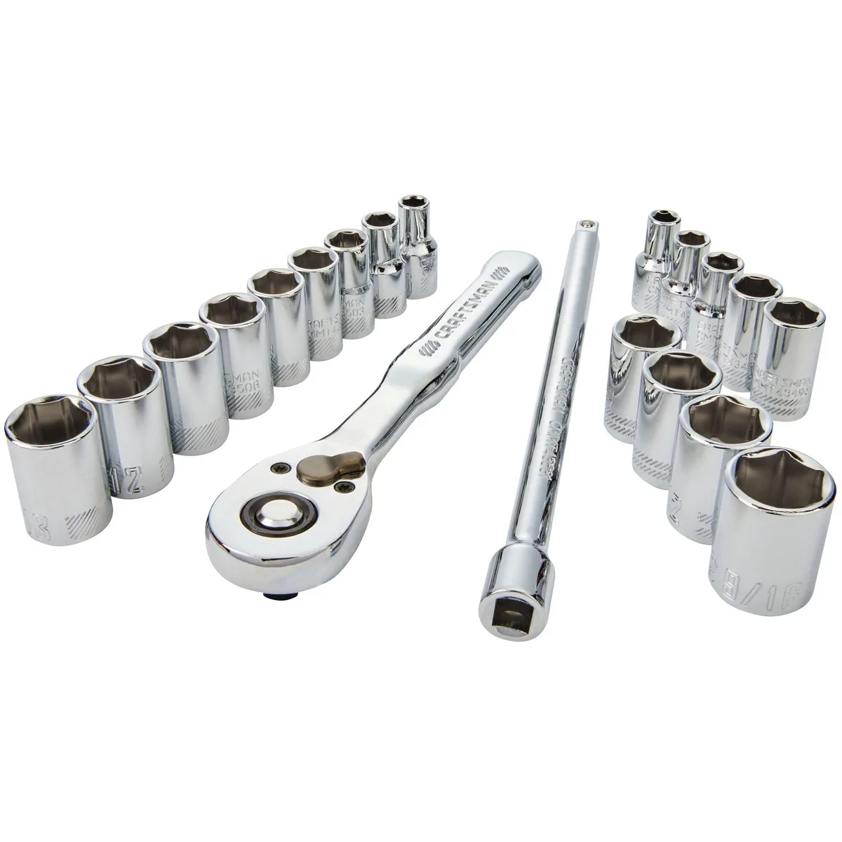 Craftsman 20-piece 1/4-inch drive mechanics tool set in chrome finish with low-profile ratchet