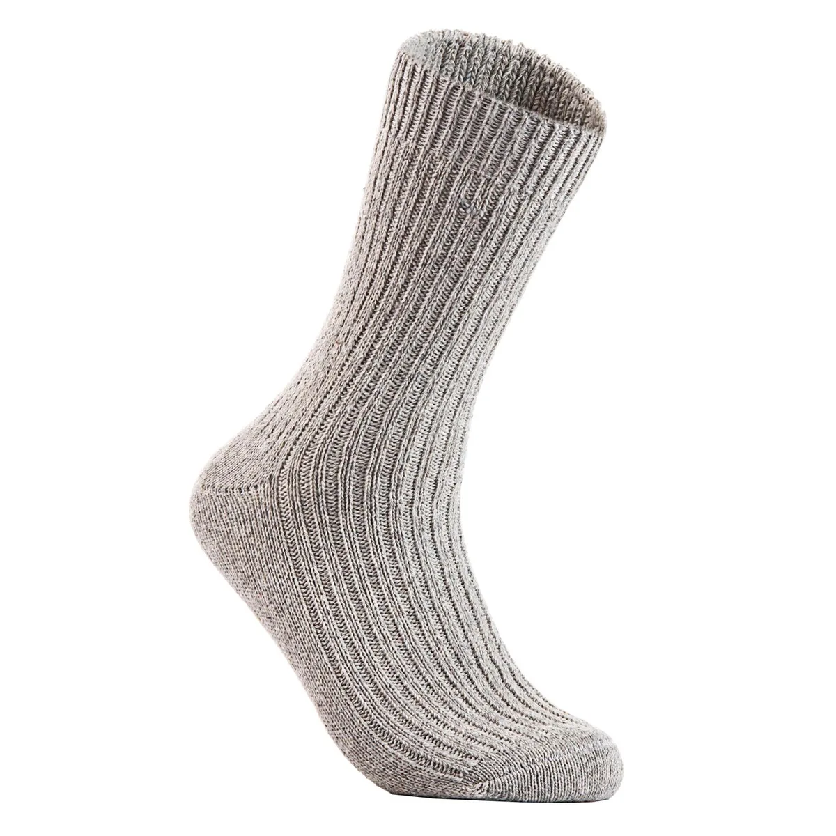 Light gray wool-blend crew socks with ribbed cuffs