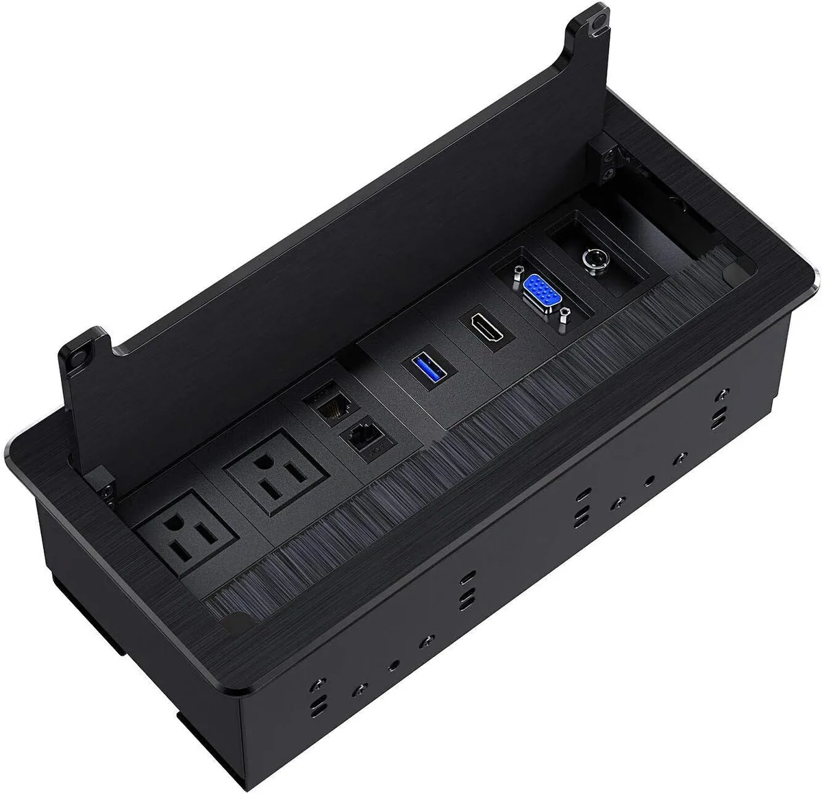BFKK BFKK Recessed Connectivity Box 2AC 2RJ45 HDMI USB 3.0 3.5mm Audio VGA Black — product photo