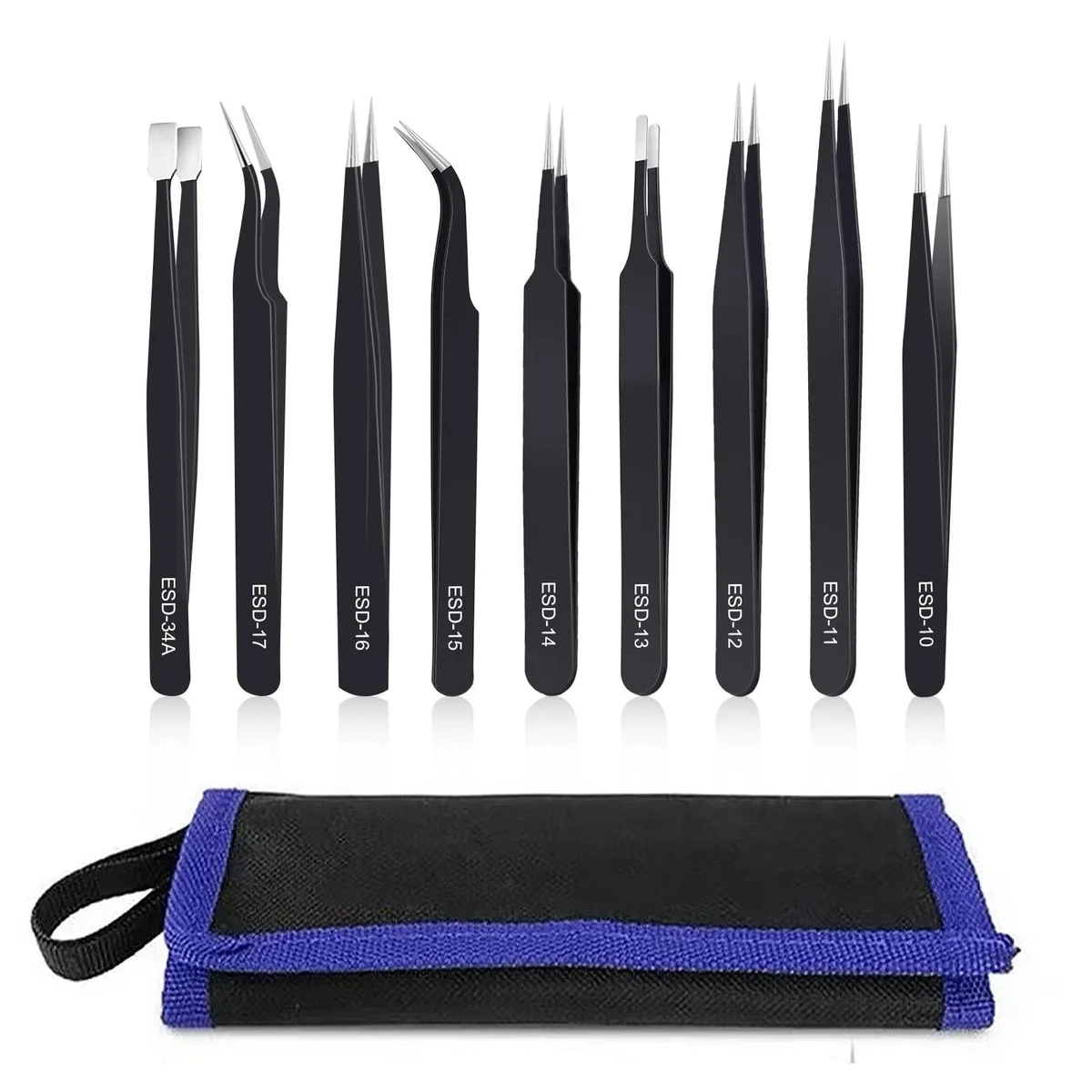 Vszerda Vszerda 9PCS Precision Tweezers Set Anti-Static Stainless Steel — product photo