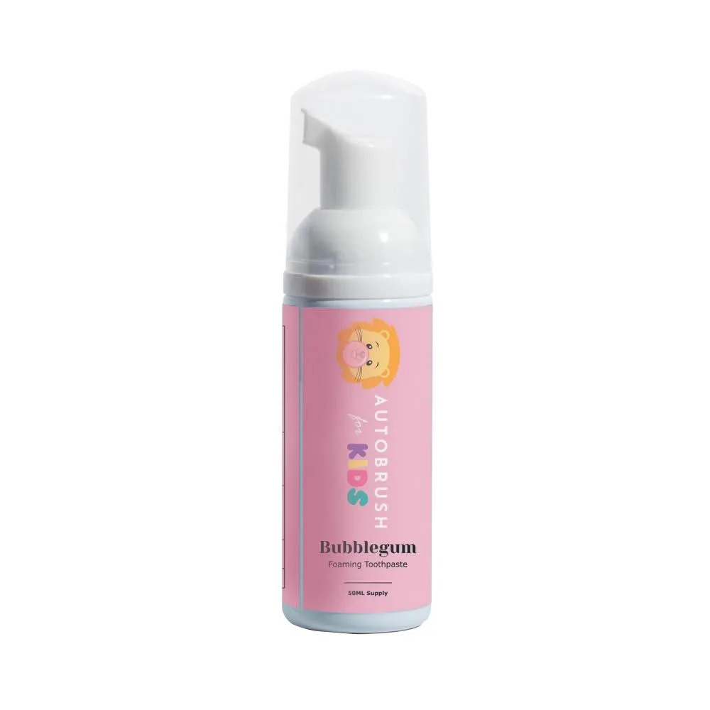 White pump bottle with bubblegum foaming toothpaste for kids