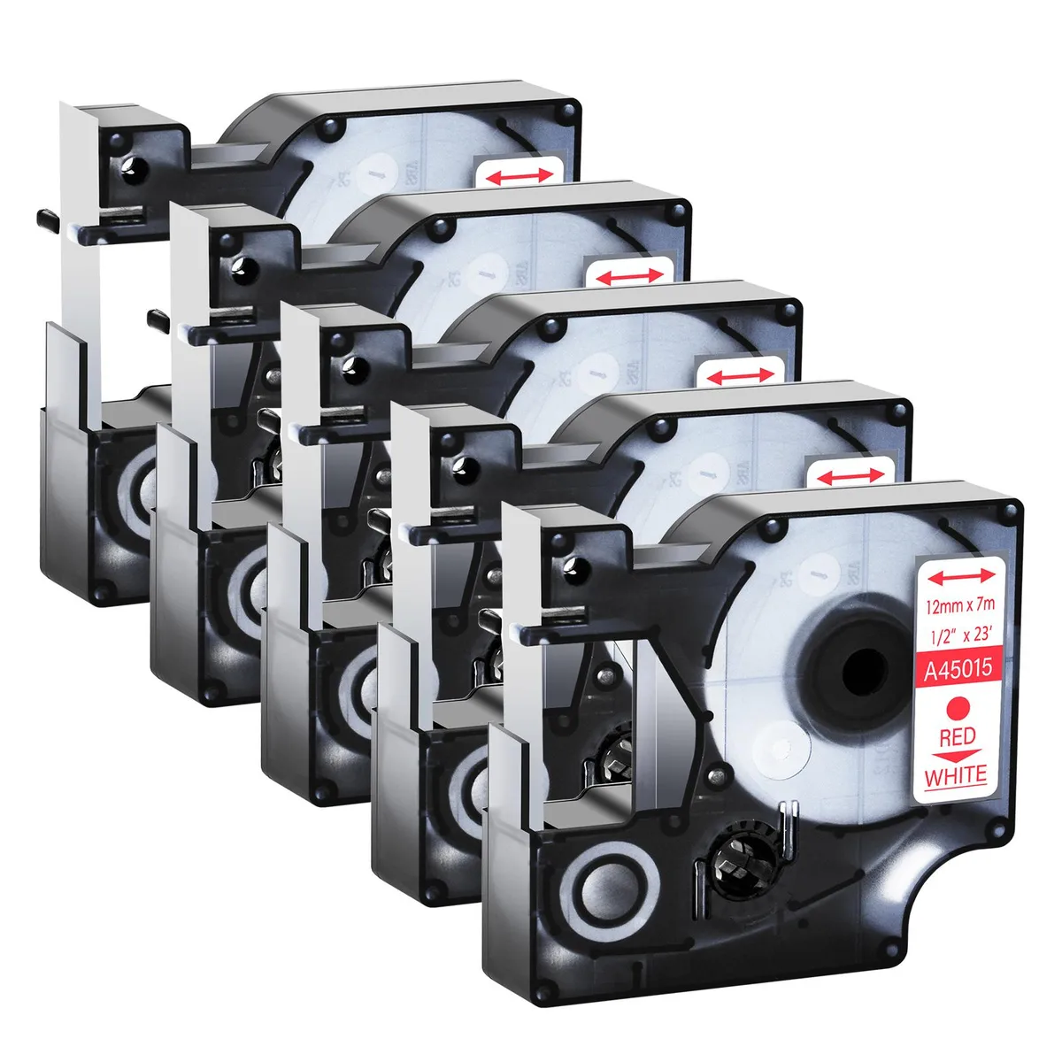 GREENCYCLE GREENCYCLE 10 Pack D1 Label Tape Red on White 12mm x 23ft — product photo