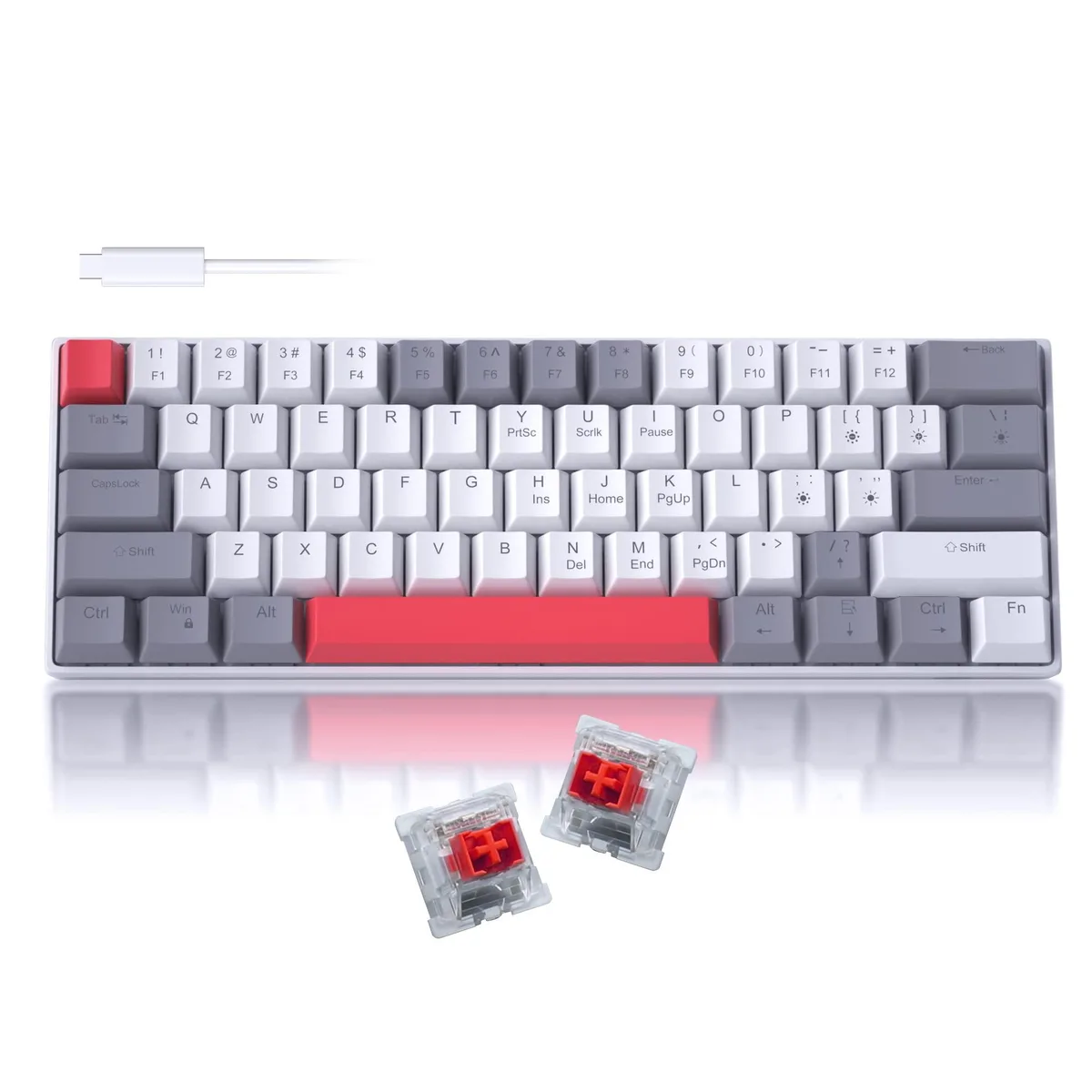  Redragon CStar61 Grey/White Red 60% 61-Key Mechanical Gaming Keyboard — product photo