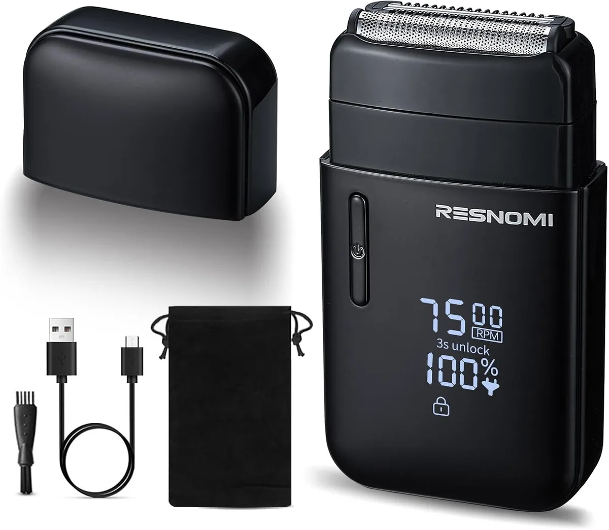 Matte black electric foil shaver with two floating blades and LCD display