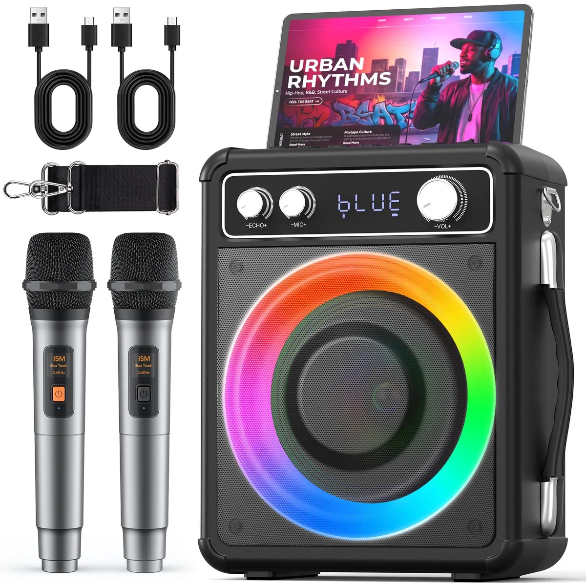  VOSOCO Karaoke Machine T-03 PA Speaker with 2 Wireless Mics Bluetooth 5.2 — product photo