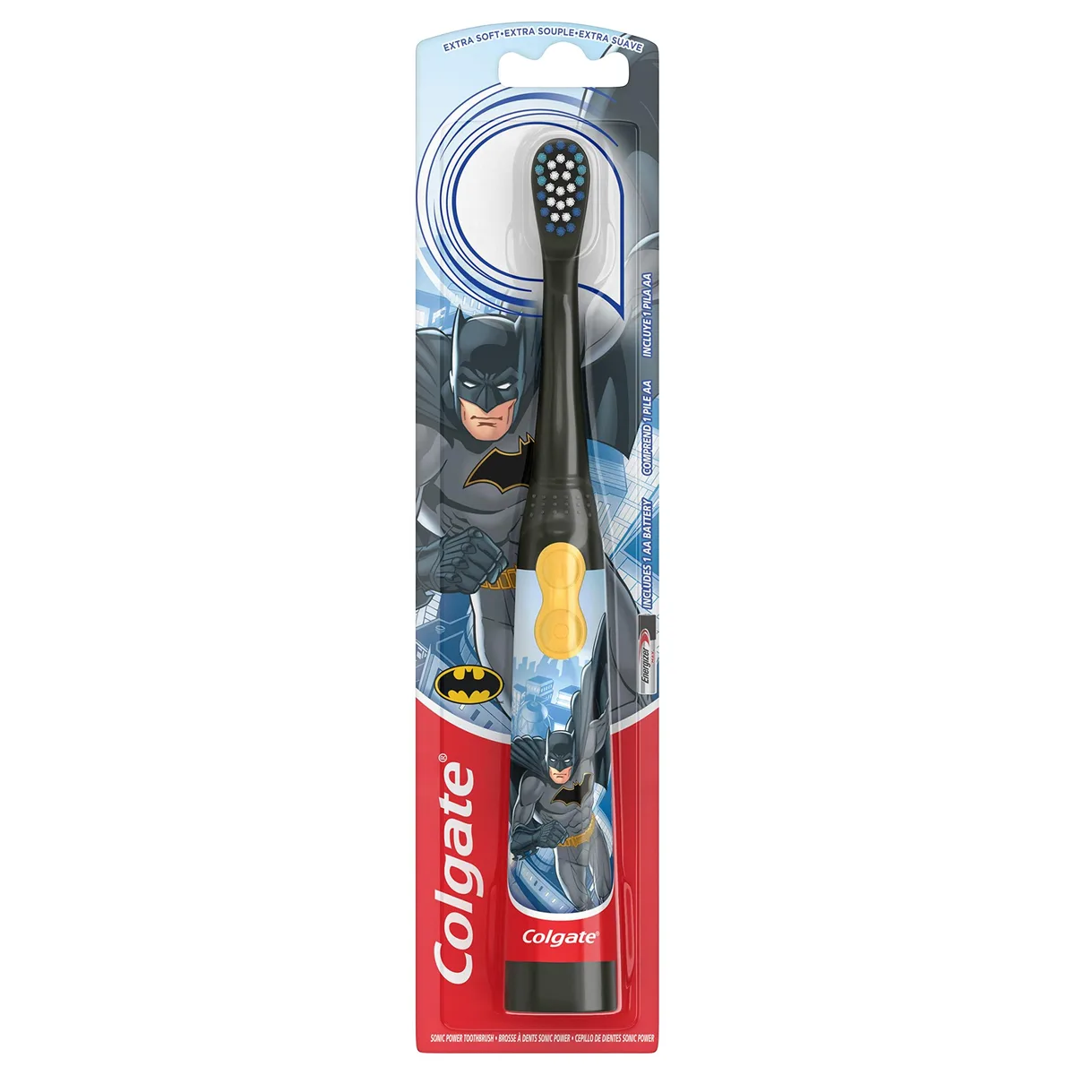 White Batman-themed battery toothbrush with extra-soft bristles