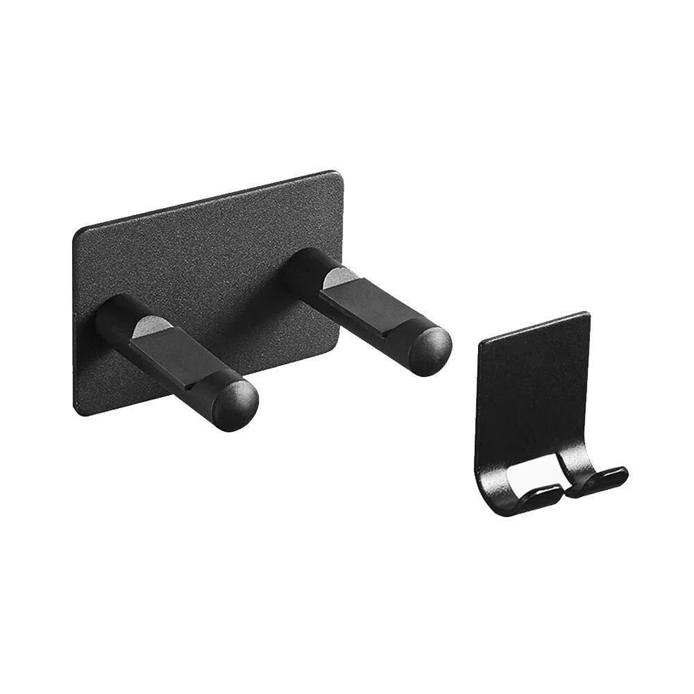 Black aluminium wall bracket with open loop and separate wire hook, rubber pads on arms