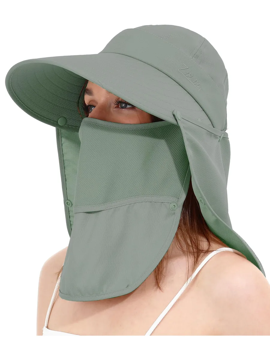  LA CARRIE Sun Hat Wide Brim UPF 50+ Detachable Mask Neck Flap Black 55-58 cm — product photo