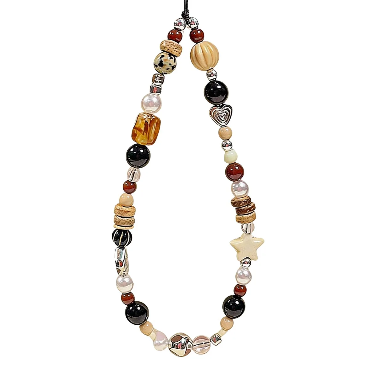 Brown beaded wrist strap with camera charm and lobster clasp