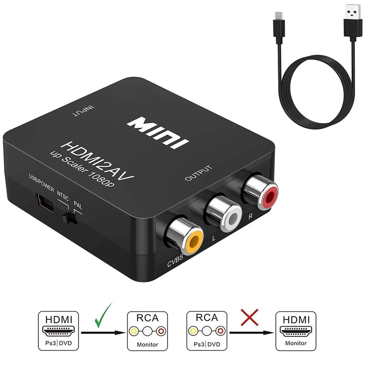 LUOM LUOM HDMI to RCA Converter Adapter Black 67x55x20mm 37g — product photo