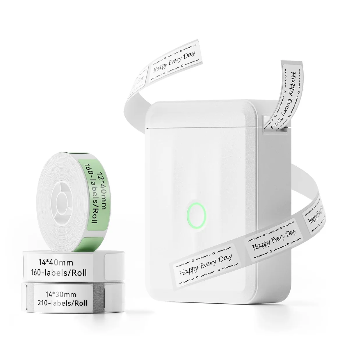 White compact label printer with three tape rolls, 149 g
