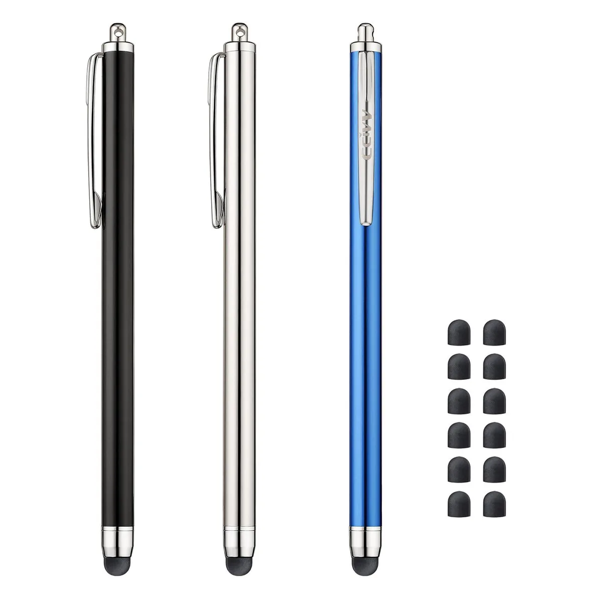  CCIVV 3 Pcs Stylus Pens 0.24 inch Tip 12 Extra Tips Black Silver Dark Blue — product photo