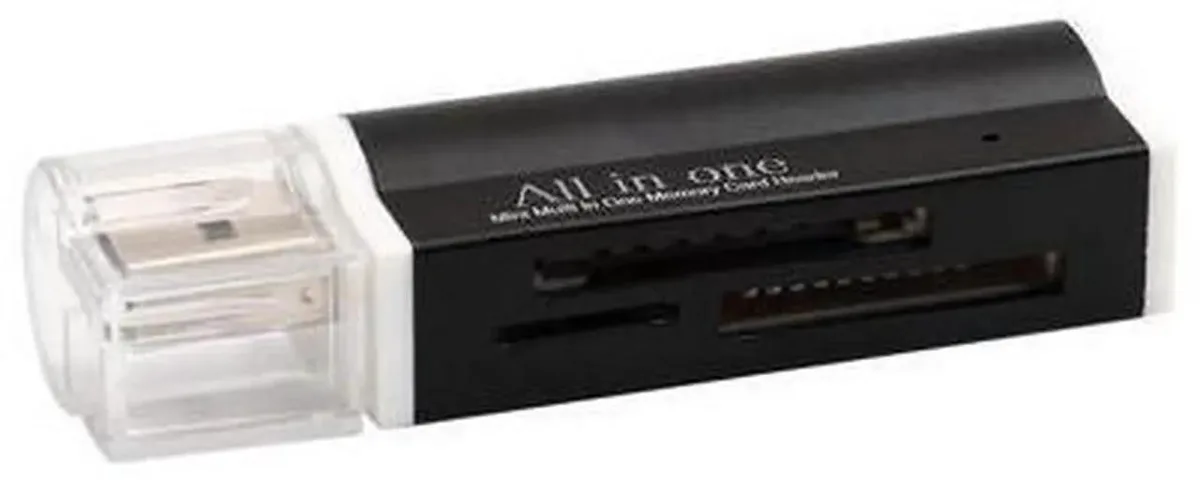 Small black USB 2.0 card reader with rotatable swivel head for microSD cards