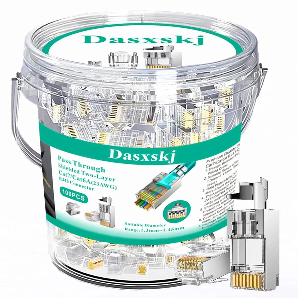 KEHIPI KEHIPI 100-Pack Cat7 Cat6A Pass Through Shielded RJ45 Connectors — product photo