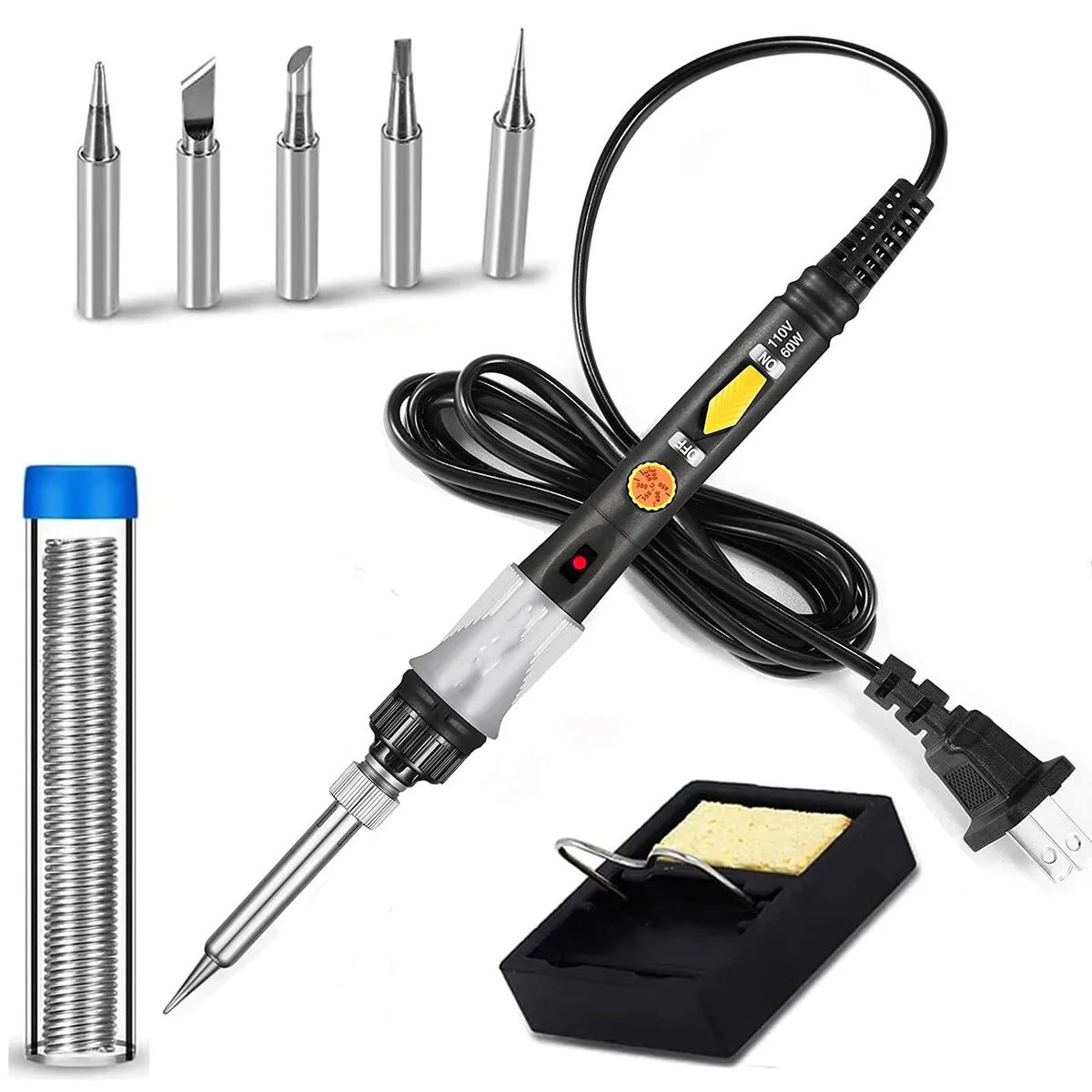  KLARYTYMA K-2148-Black 60W Soldering Iron Kit 200-450°C 5 Tips Stand Bag — product photo