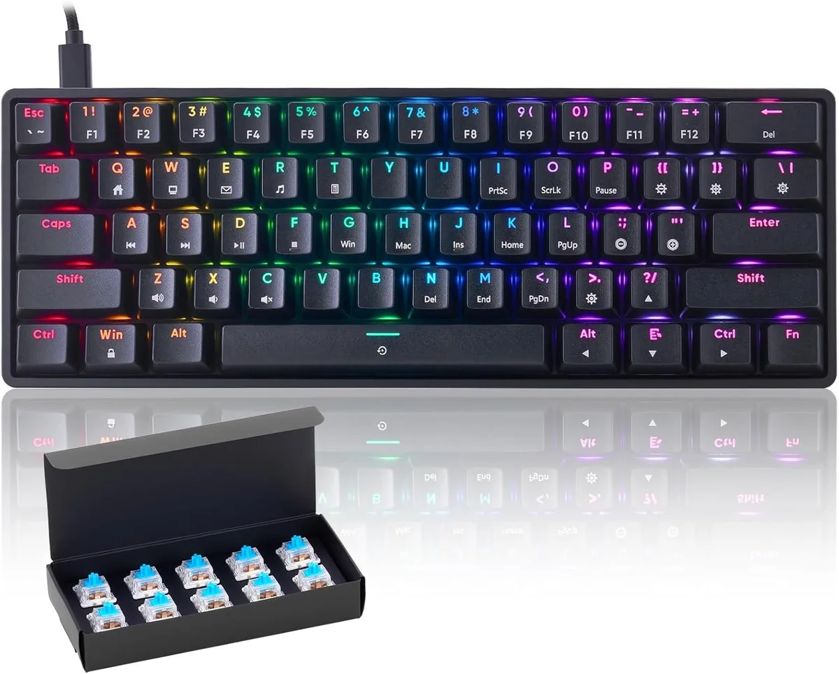 TUKO TUKO 60% Mechanical Gaming Keyboard 61 Keys Blue Switches Wired USB Black — product photo