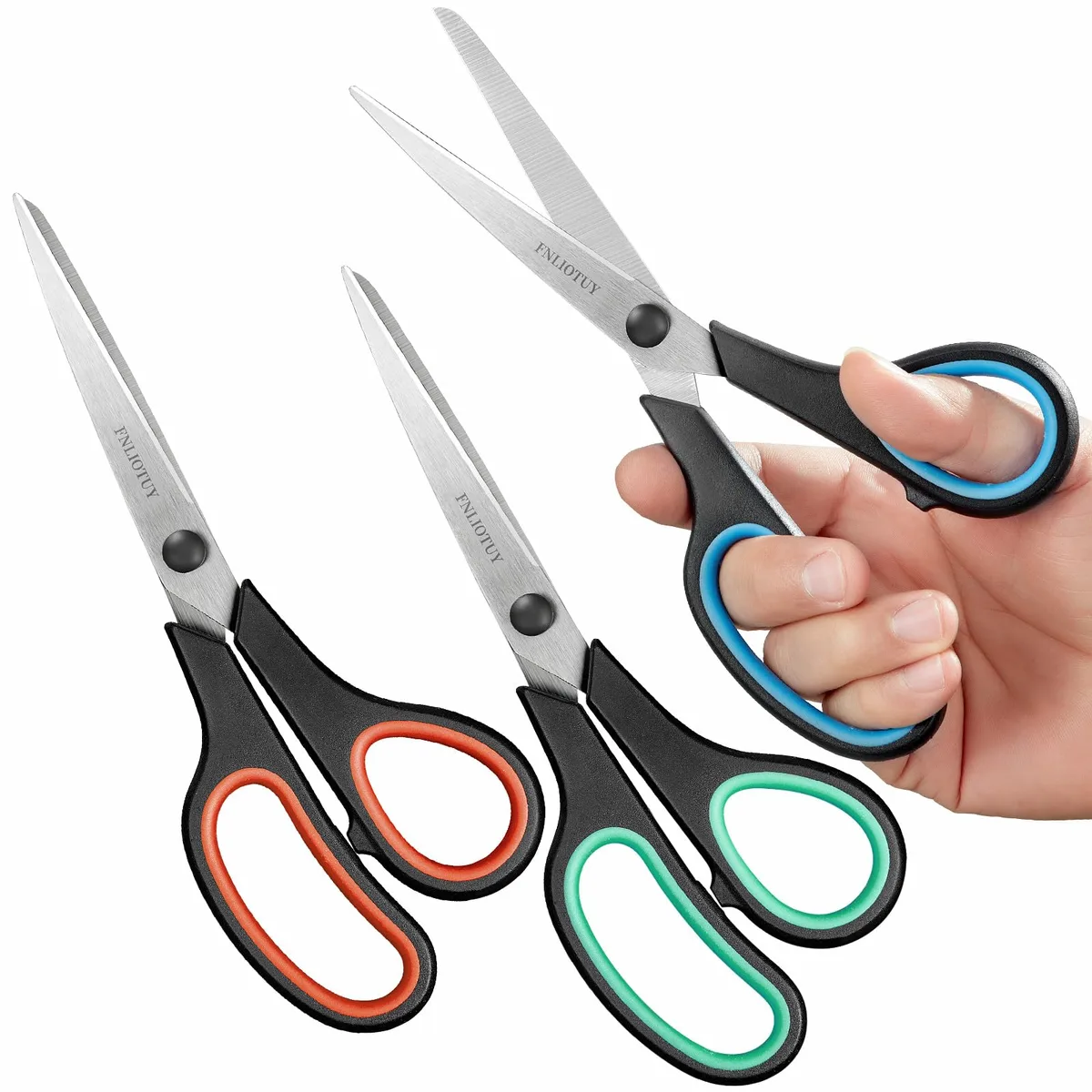 Three black alloy steel scissors 8.5 inch with ergonomic grips