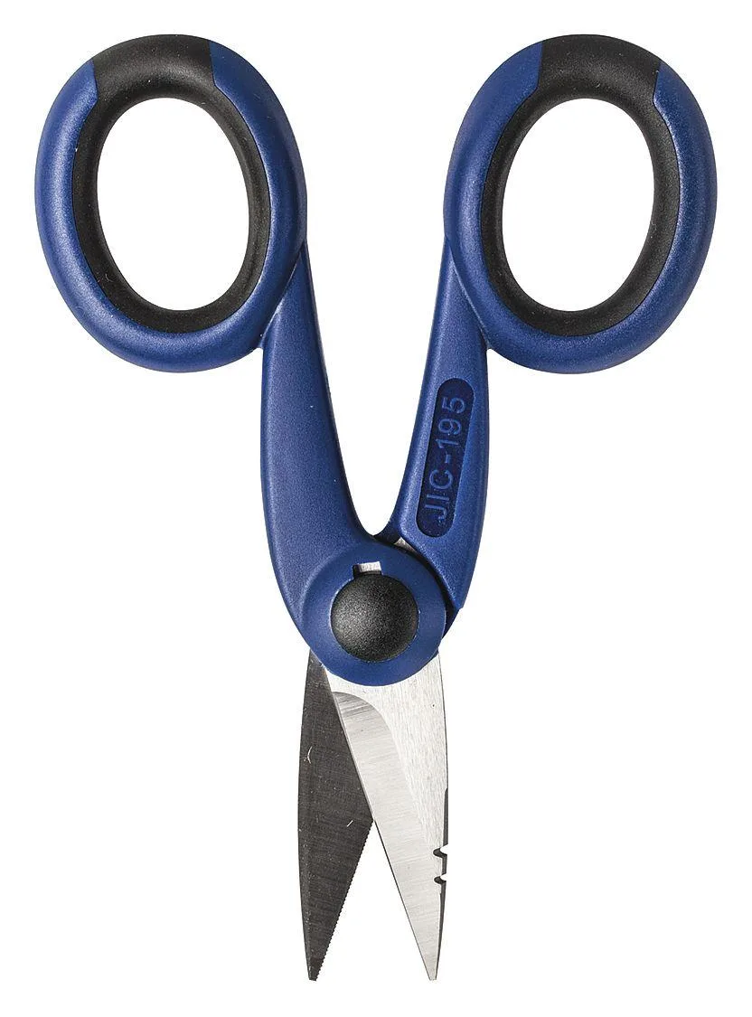 Blue ergonomic scissors with serrated stainless steel blades and dual-component grips