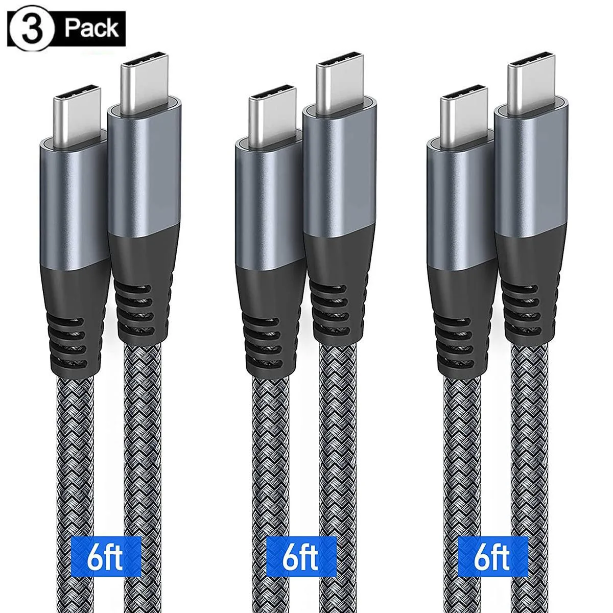 WRIARICH WRIARICH USB C to USB C Cable 6.6ft 3-Pack 60W Gray — product photo