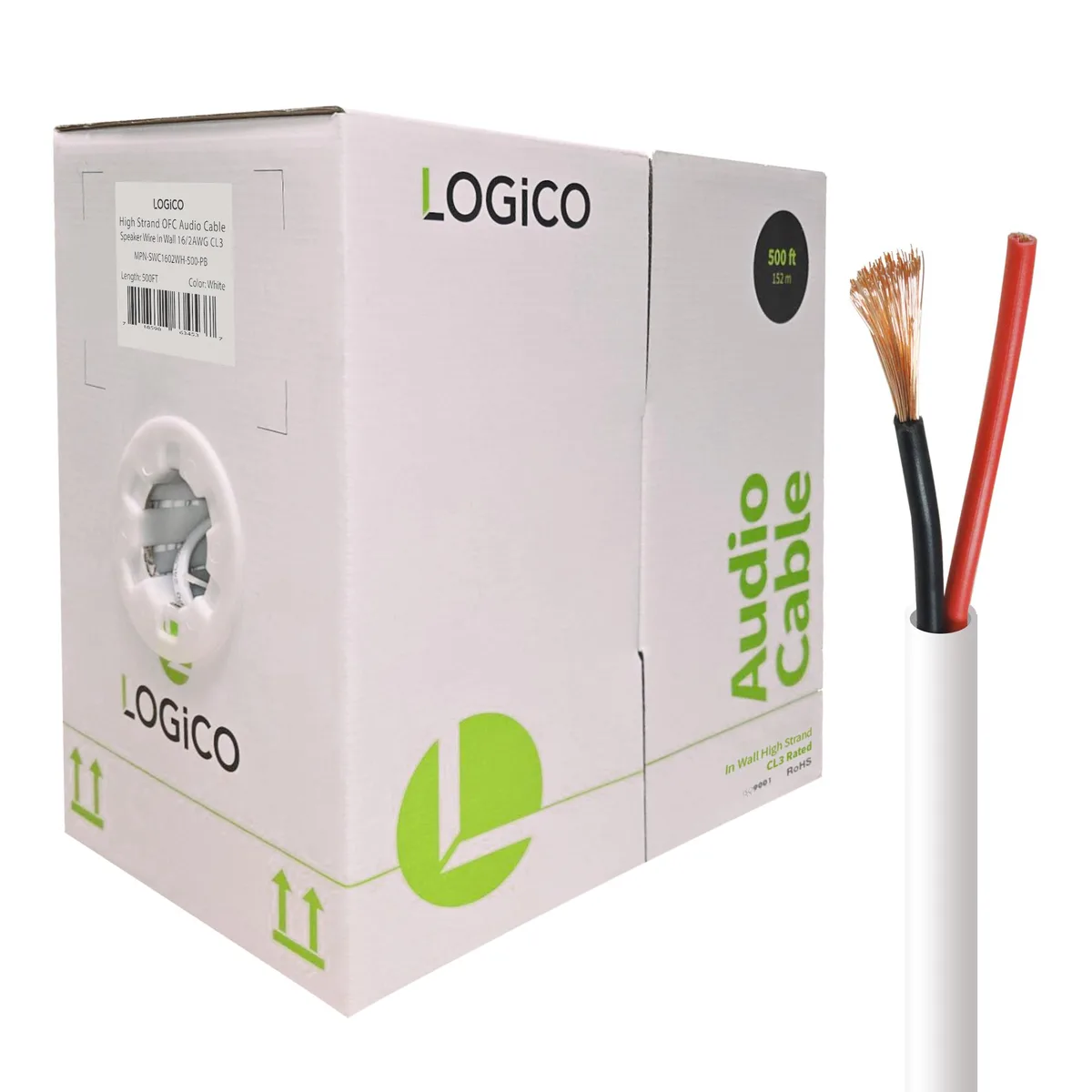 Logico Logico SWC1602WH-500-PB 16AWG 2 Conductor 500ft White speaker wire — product photo