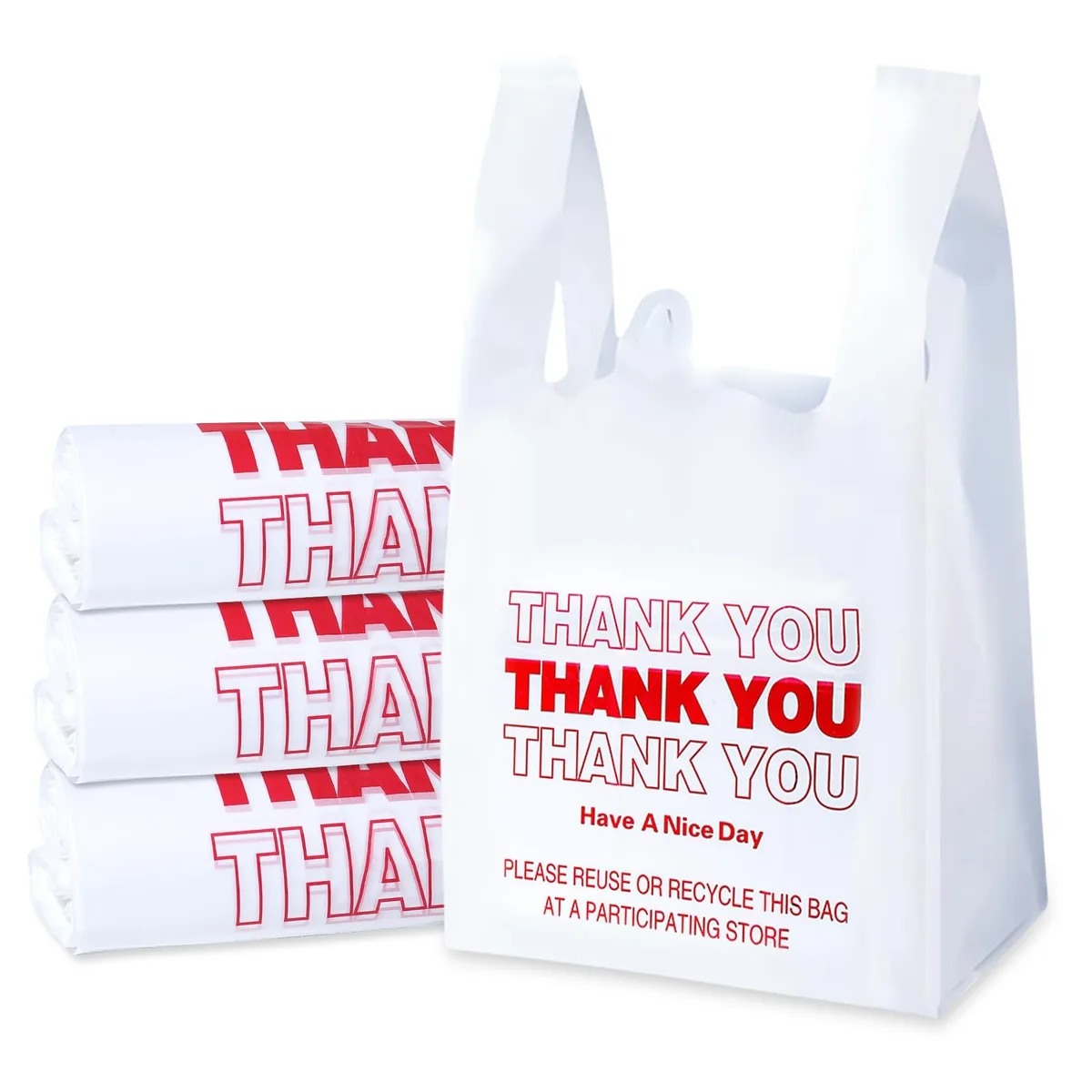 Pack of 300 beige plastic T-shirt bags with handles