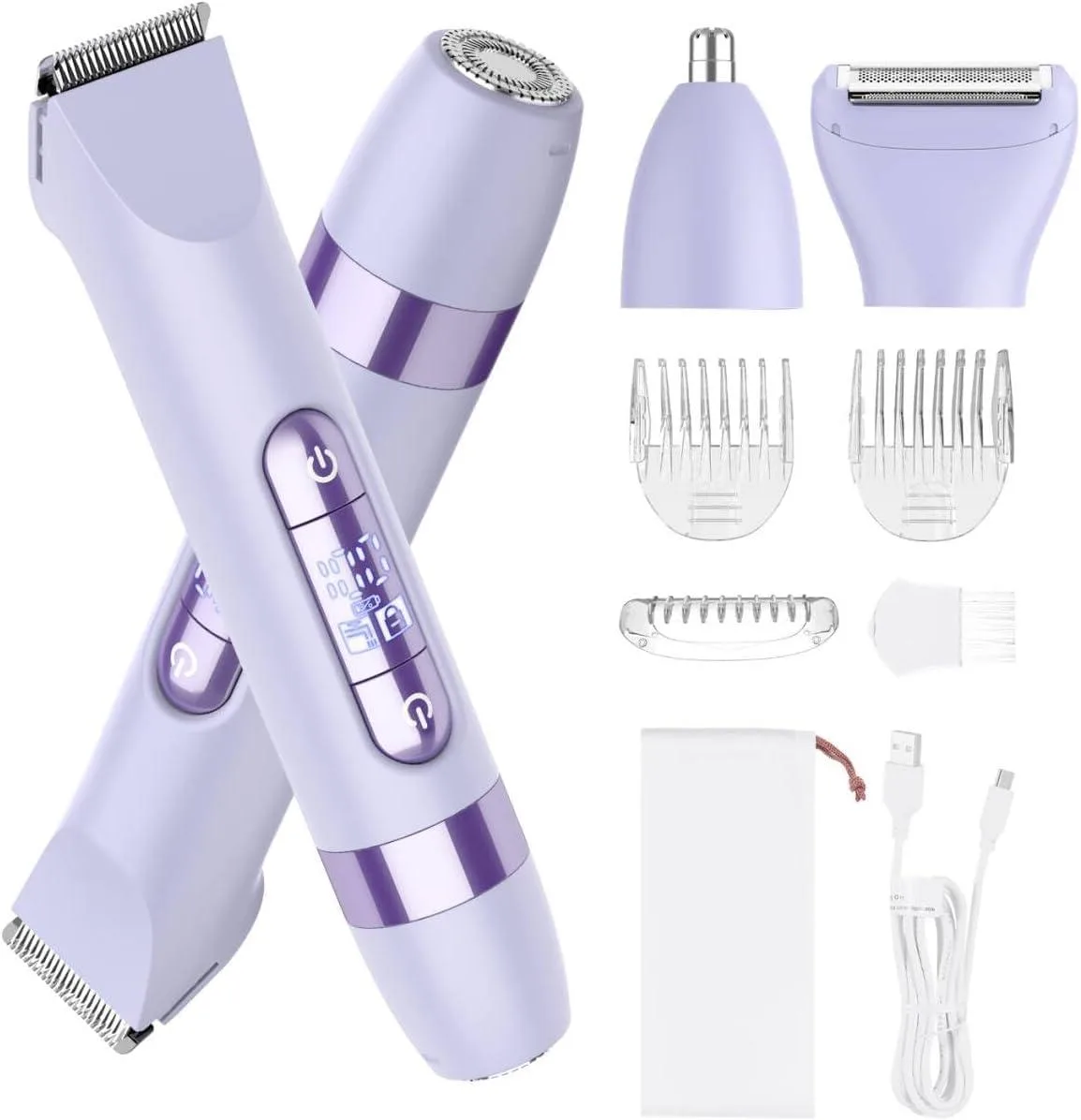 Purple electric shaver with detachable head and LED display
