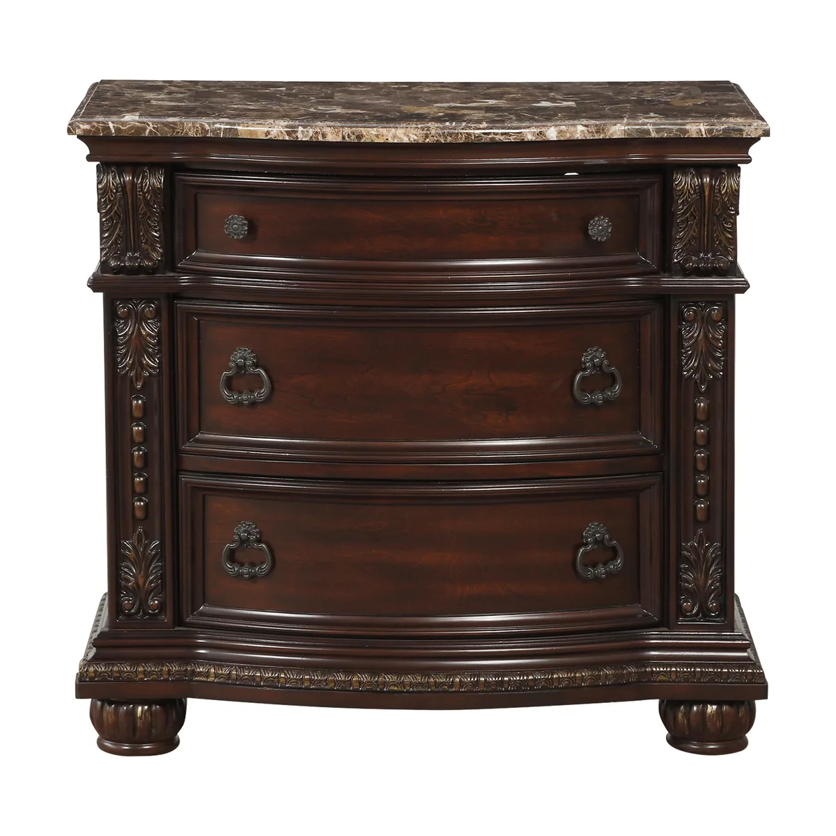 tuphen tuphen Dark Cherry Gold Tipping Nightstand 3 Drawers Marble Top — product photo