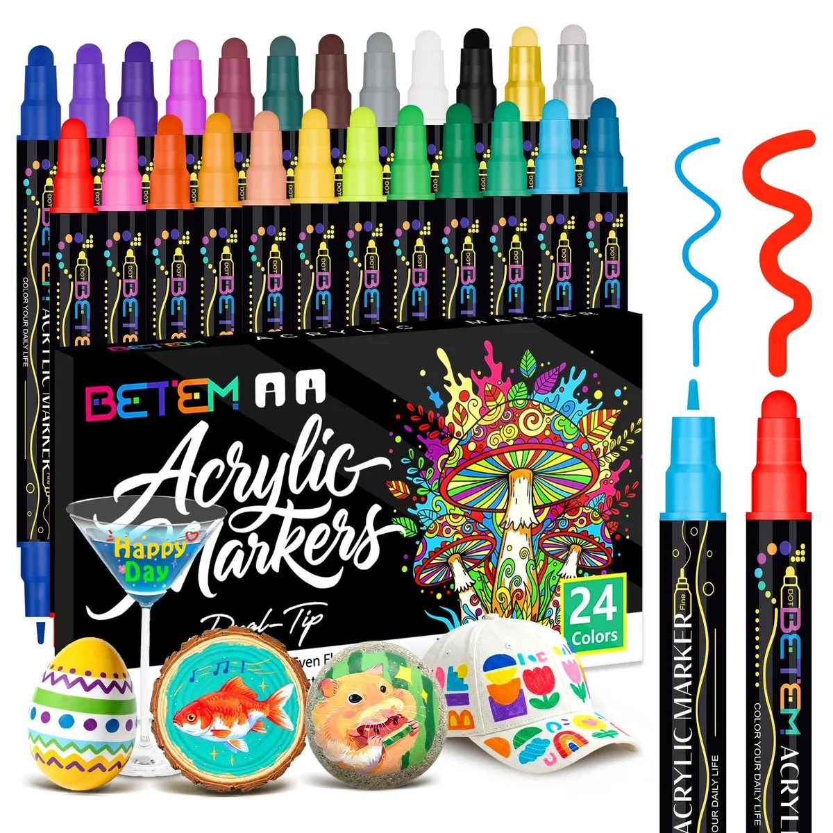  Betem 24 Colors Dual Tip Acrylic Paint Markers — product photo