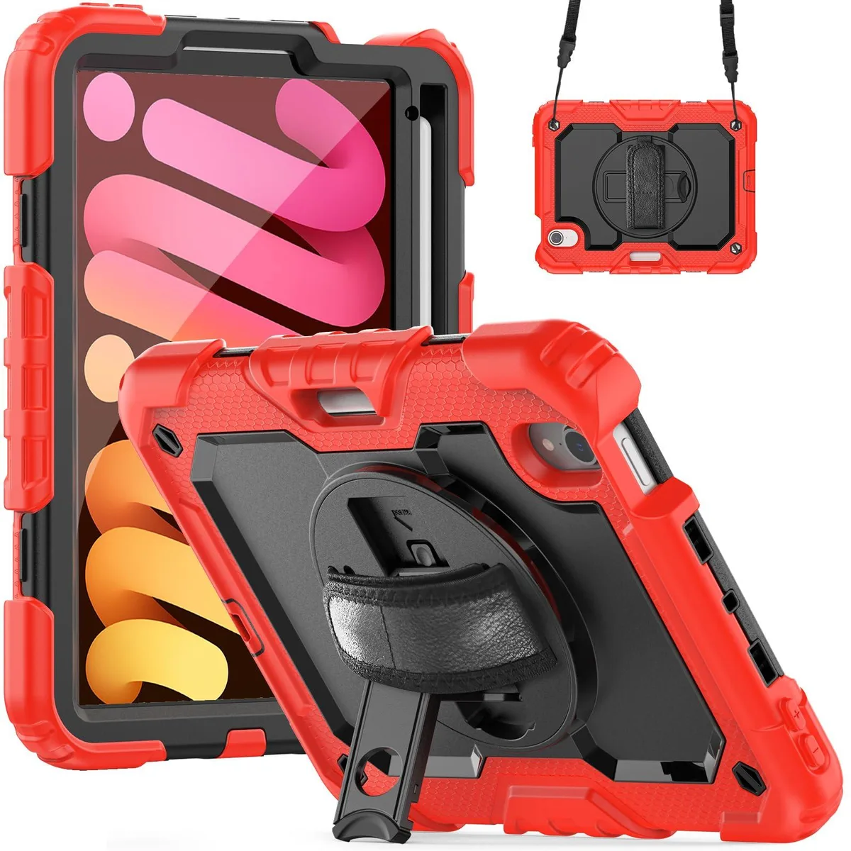 Timoom Timoom Heavy Duty Shockproof Case Red 8.3" iPad Mini 7 2024 / Mini 6 2021 360° Stand Straps — product photo