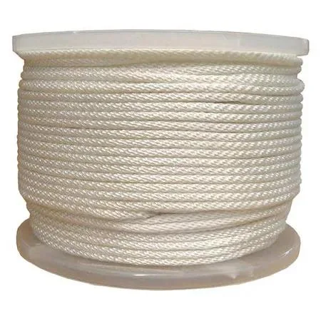 White polyester rope on a spool, 3/16 inch diameter, 500 feet length