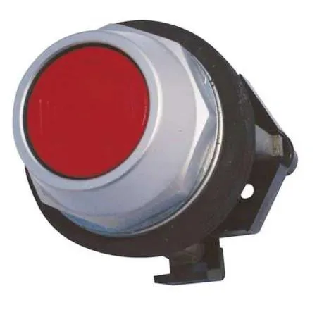 Red 30 mm flush metal push button with anodized aluminium bezel
