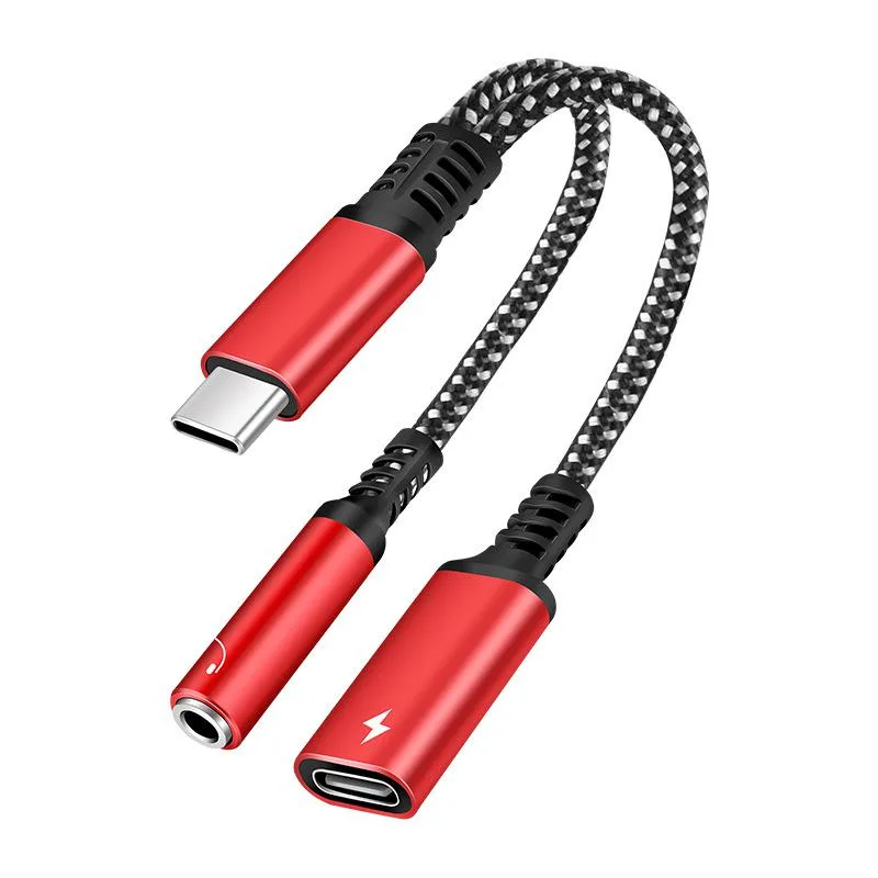 Corn Electronics Corn Electronics USB-C to 3.5mm Adapter with PD 60W Charging Red — product photo