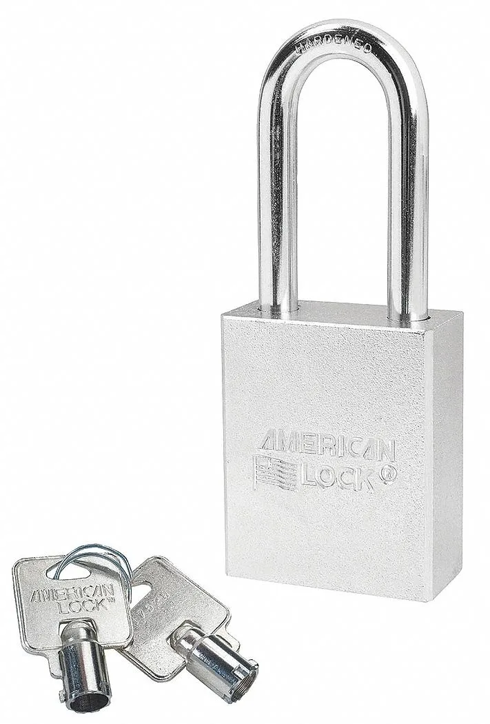 Silver chrome-plated steel rectangular padlock with 2-inch boron shackle