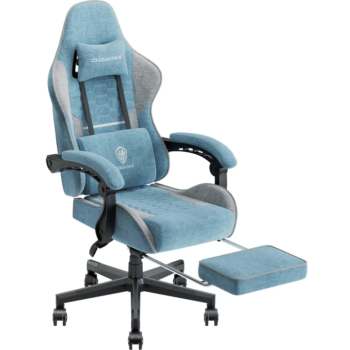 Dowinx Dowinx LS-6658 Gaming Chair, Blue, Fabric, Pocket Spring, 90°-135° Recline, Footrest, Massage Lumbar, 290 lbs — product photo