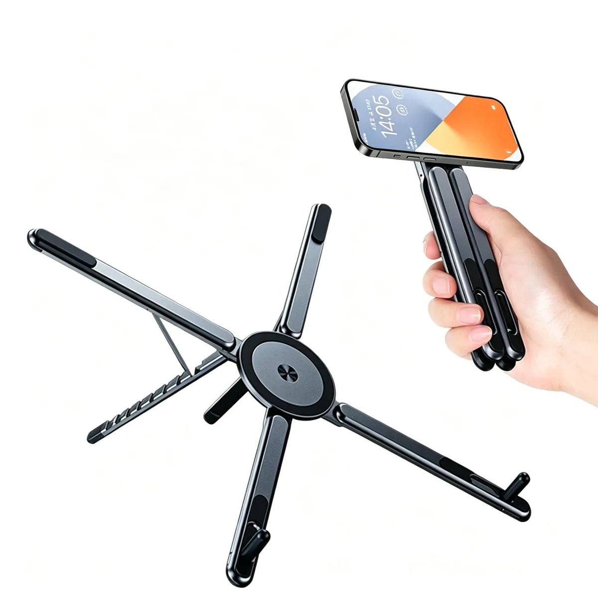 Space Gray foldable aluminium stand, matte finish, 7.1 by 2.2 by .8 inches