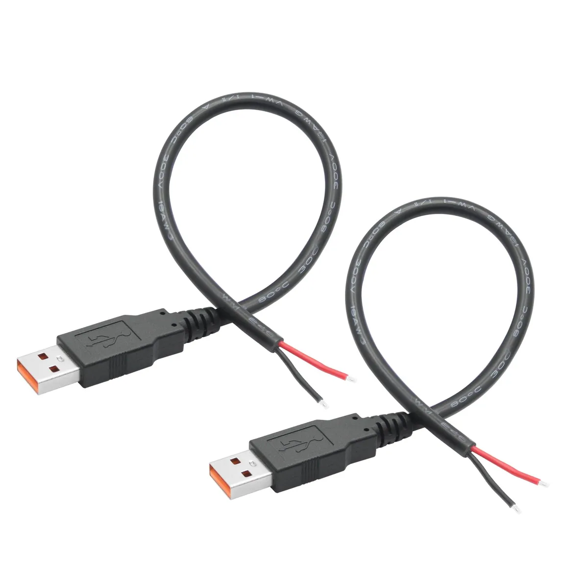 Vszerda Vszerda USB A Male to 2 Pin Bare Wire 11in 18AWG 2-Pack — product photo