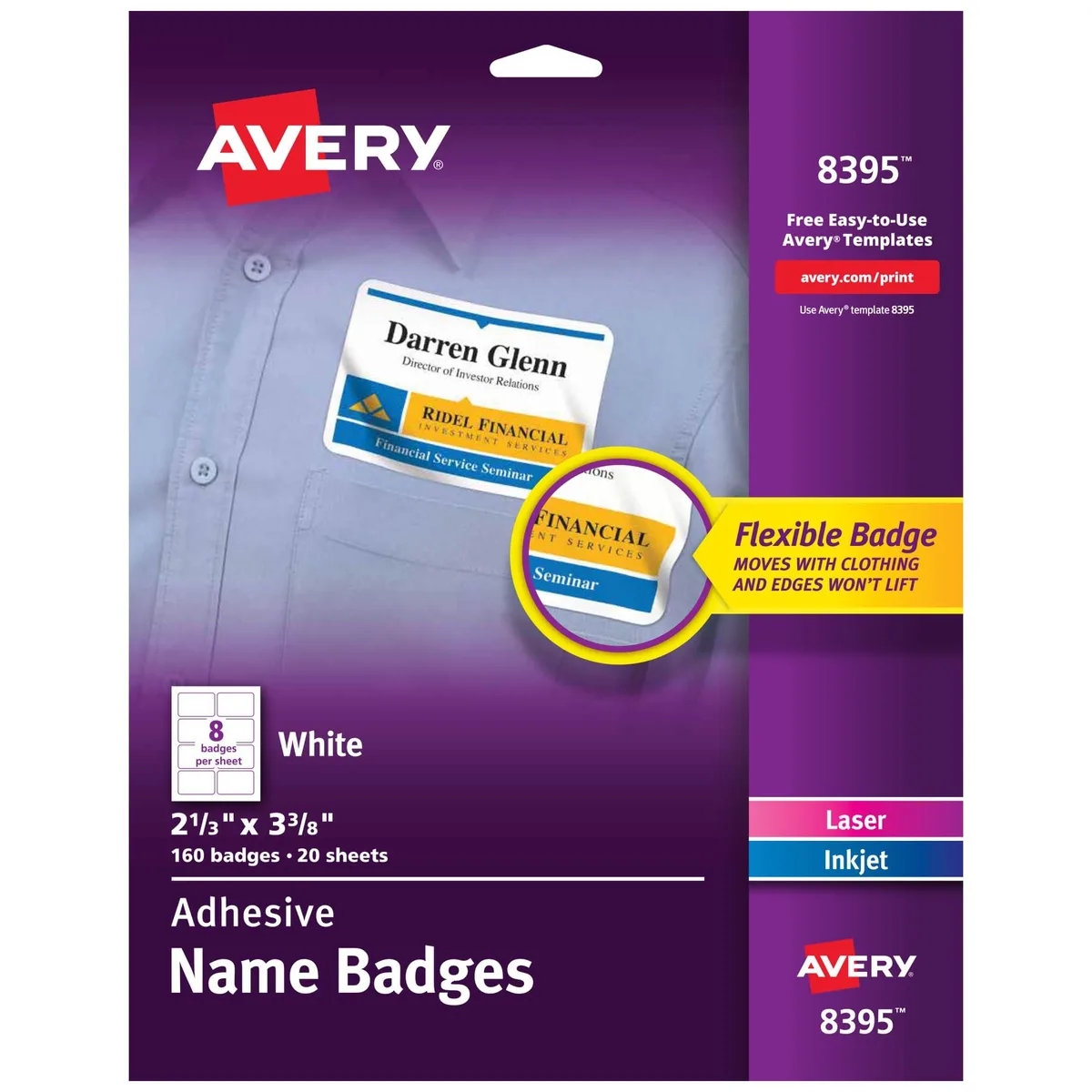  Avery 8395 Flexible Printable Name Tags 160 Badges — product photo