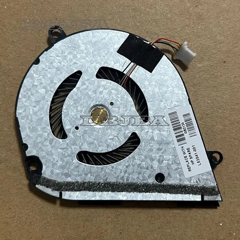 Black laptop cooling fan with plastic housing and wire connector