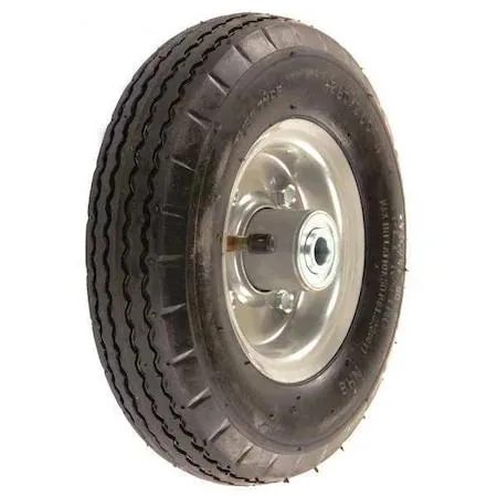Black pneumatic wheel with sawtooth tread and steel hub