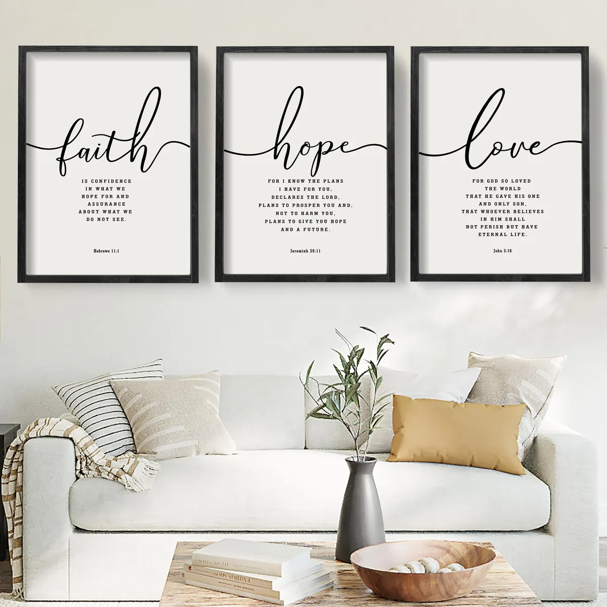  Houmury 3PCS Framed Faith Hope Love Wall Art (Black, 11x14 in) — product photo