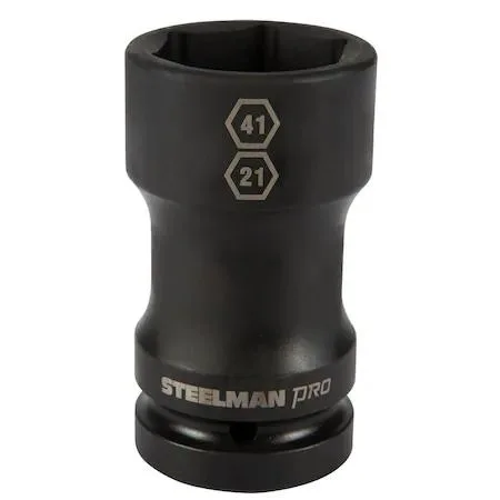 Steelman 79324 black phosphate 1 inch drive Budd wheel socket 41mm hex 21mm square