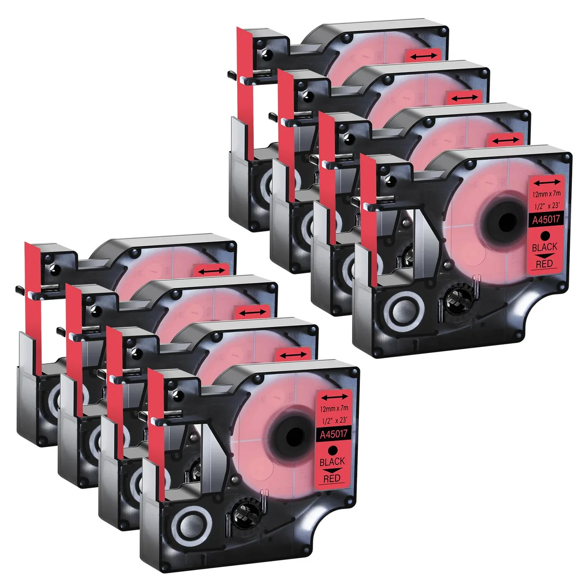 GREENCYCLE GREENCYCLE 8 Pack D1 Label Tape 12mm x 23ft Black on Red — product photo
