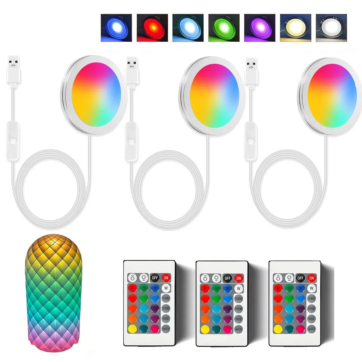 Three aluminium LED modules with USB cable and remote control